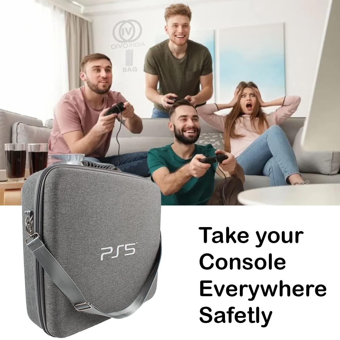 OIVO INDIA Stylish Nylon Grey Hard Carrying Storage Case Compatible for PS5 (PlayStation 5 Bag) [Video Game]