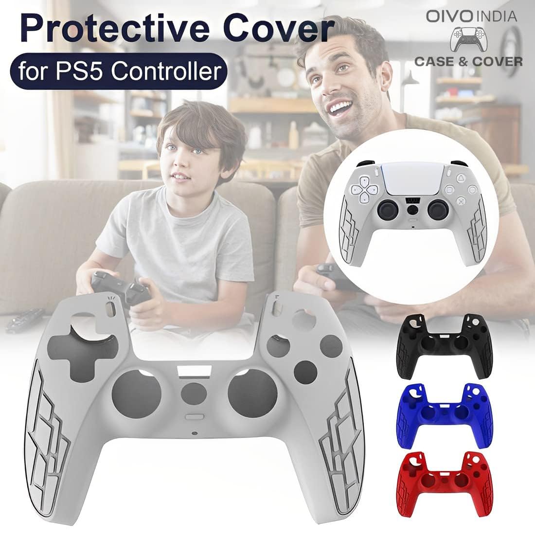 OIVO INDIA Black Controller EVA & Silicone Cover Case PS5 Controller Skin Anti Slip Protective Case Sleeve Compatible for Sony PS5 Controller (Combo of 2 - GC-09 Black + P5CC-06 ZigZagBK)