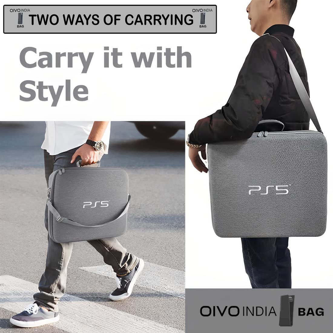 OIVO INDIA Stylish Nylon Grey Hard Carrying Storage Case Compatible for PS5 (PlayStation 5 Bag) [Video Game]