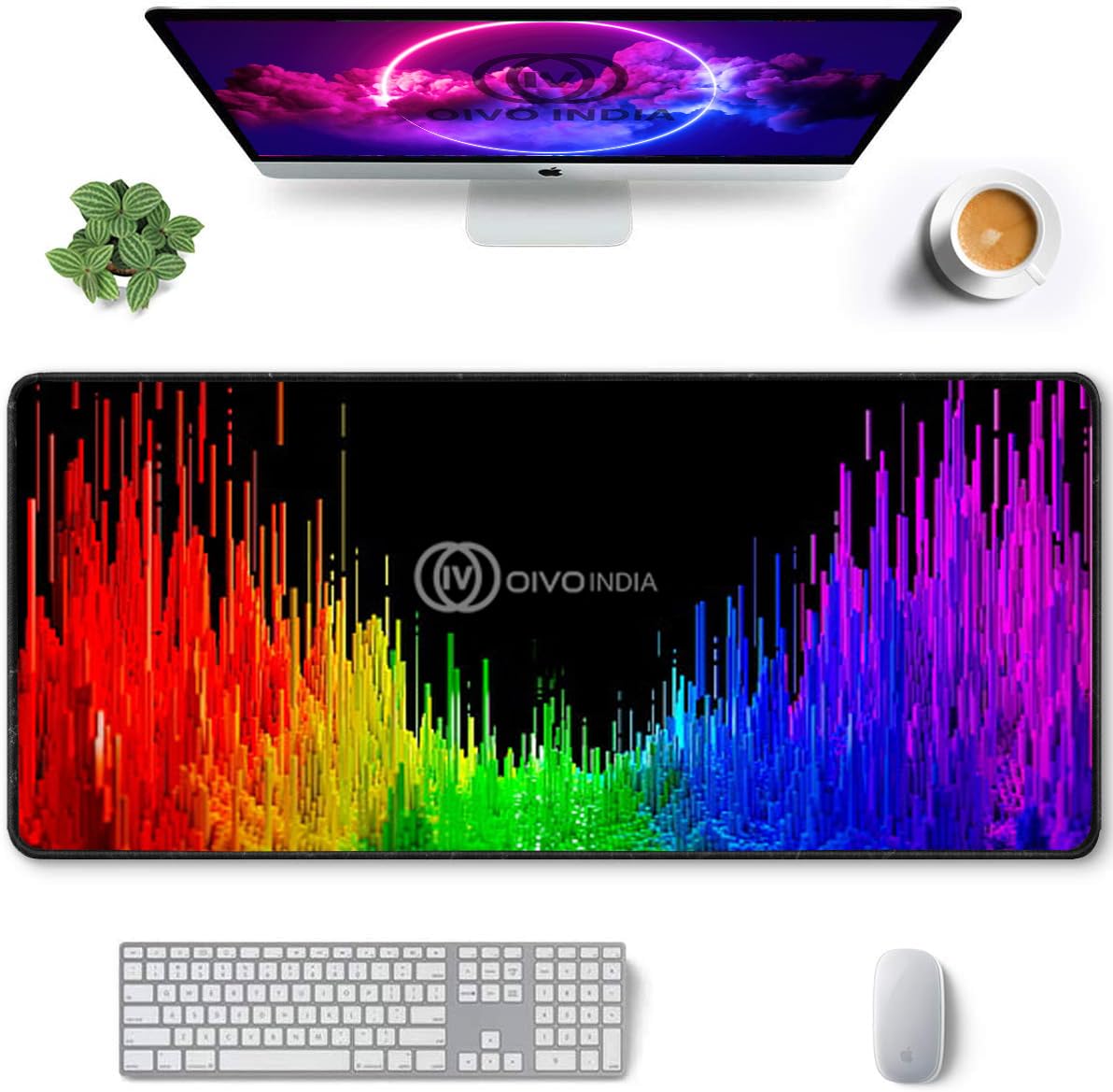 OIVO INDIA Extended (800 mm x 300 mm) Gaming Mouse Pad| Stitched Edges| Non-Slip Rubber Base|Computer Laptop|Keyboard Mouse Pad for Office and Home (Multicolor)