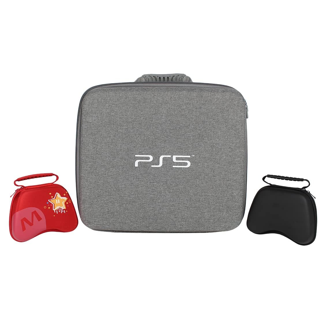 OIVO INDIA Hard Shell Water-Resistant PS5 Carrying Bag Compatible for PlayStation 5 Disc/Digital Version with Black Controller Case(BGP516 Grey + GC-14 Red & GC-09 Black)