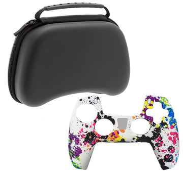 OIVO INDIA Black Controller EVA & Silicone Cover Case PS5 Controller Skin Anti Slip Protective Case Sleeve Compatible for Sony PS5 Controller (Combo of 2 - GC-09 Black + P5CC-06 ZigZagBK)