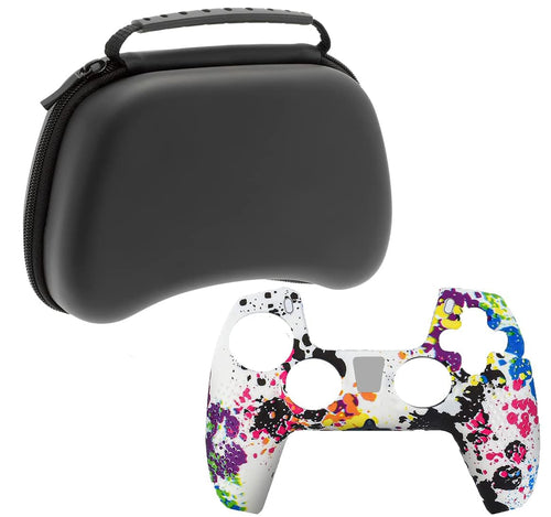OIVO INDIA Black Controller EVA & Silicone Cover Case PS5 Controller Skin Anti Slip Protective Case Sleeve Compatible for Sony PS5 Controller (Combo of 2 - GC-09 Black + P5CC-06 ZigZagBK)