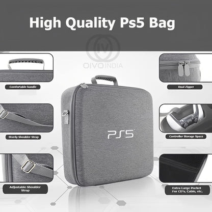 OIVO INDIA Stylish Nylon Grey Hard Carrying Storage Case Compatible for PS5 (PlayStation 5 Bag) [Video Game]