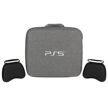 OIVO INDIA Stylish Nylon Grey Hard Carrying Storage Case Compatible for PlayStation 5 with Black Controller Case (PS5 Bag, Combo) [Video Game]