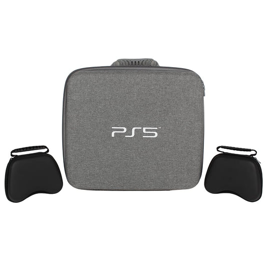 OIVO INDIA Stylish Nylon Grey Hard Carrying Storage Case Compatible for PlayStation 5 with Black Controller Case (PS5 Bag, Combo) [Video Game]