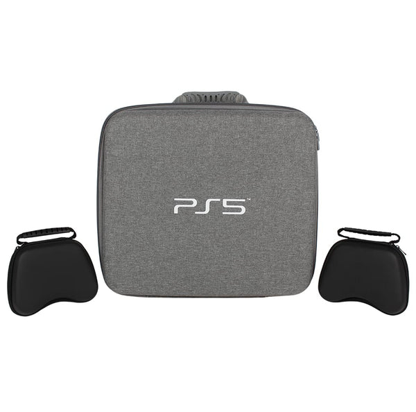 OIVO INDIA Stylish Nylon Grey Hard Carrying Storage Case Compatible for PlayStation 5 with Black Controller Case (PS5 Bag, Combo) [Video Game]
