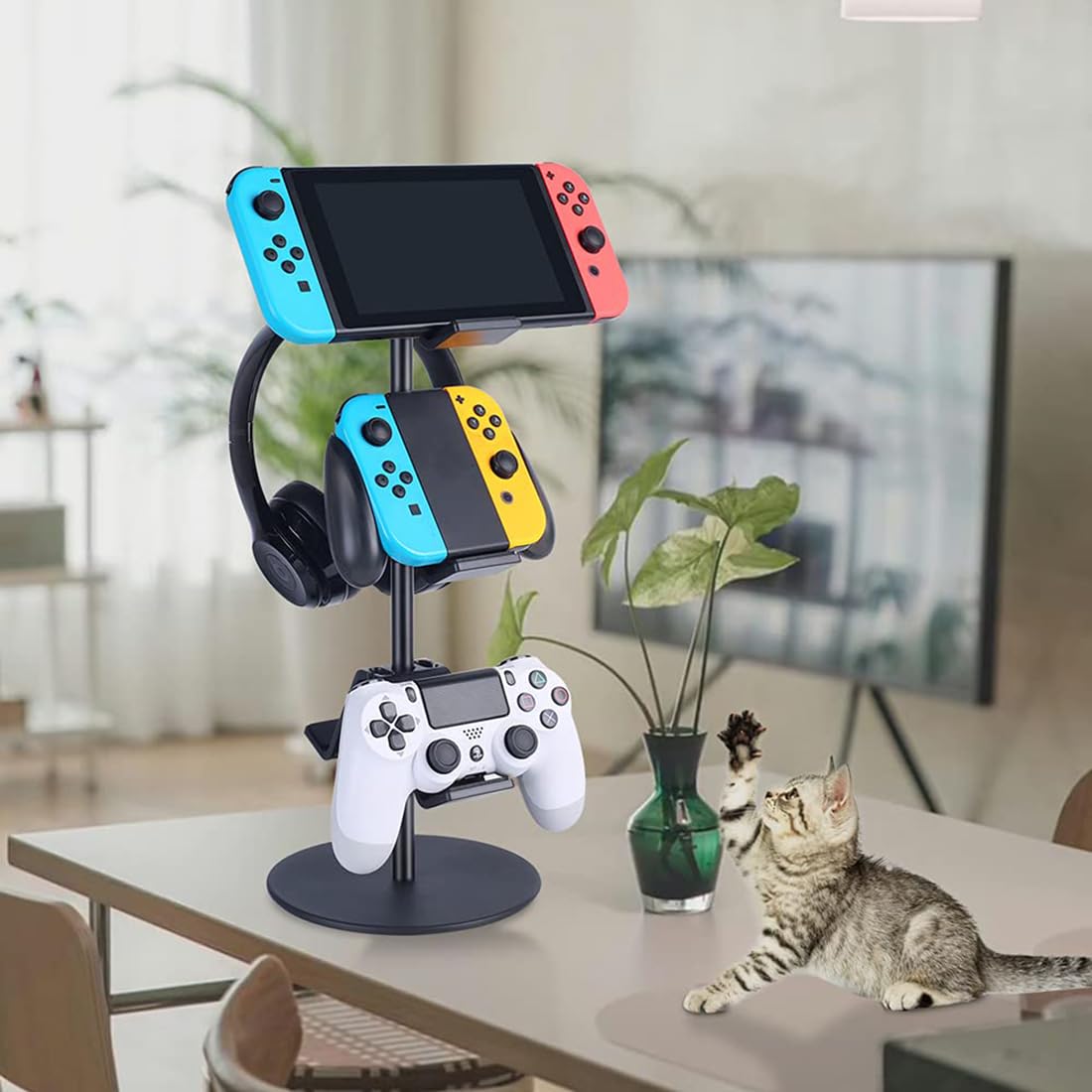OIVO INDIA Controller Stand 3 Tier Black Headphone Holder, Multi Adjustable Game Controller Headset Hanger Compatible for All Universal Gaming PC Accessories, Xbox PS4 PS5 Nintendo Switch (Black)