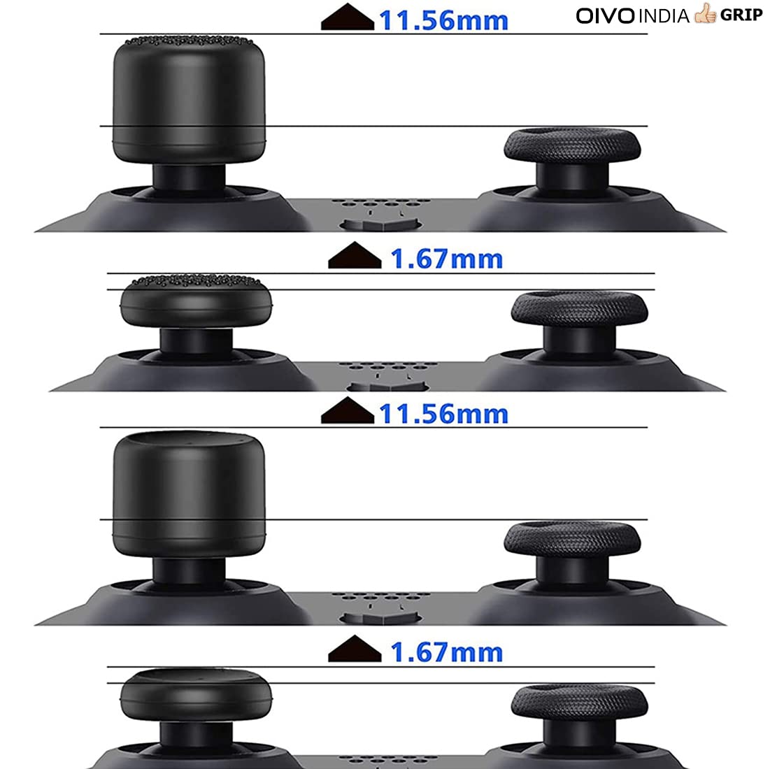 OIVO INDIA 8Pcs Black Silicone FPS Thumb Grip Set (Compatible with PS5,PS4,Nintendo Switch Pro)