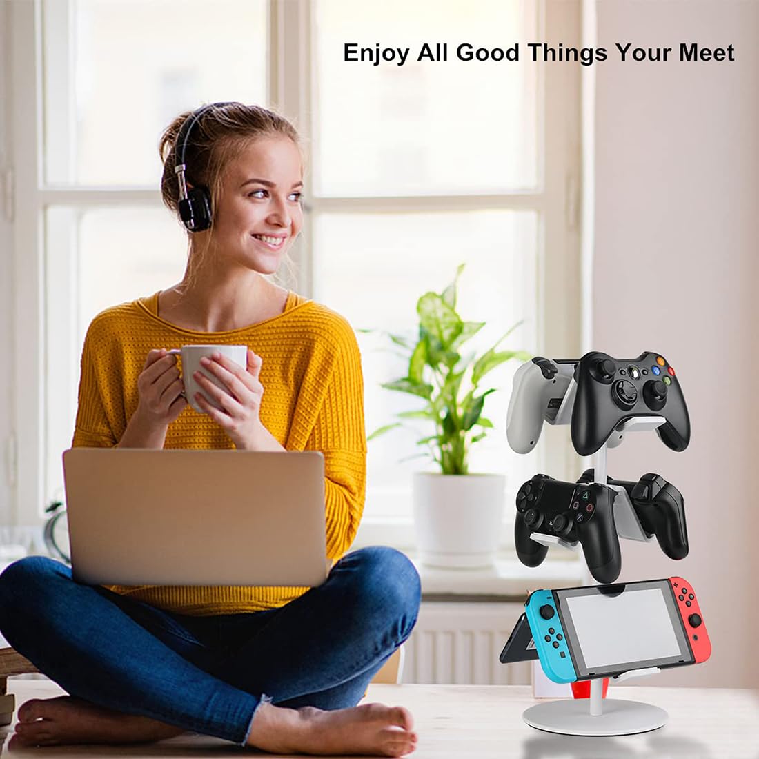 OIVO INDIA Controller Stand 3 Tier,Headphone Holder, Multi Adjustable Game Controller Headset Hanger for All Universal Gaming PC Accessories, Compatible for Xbox PS4 PS5 Nintendo Switch (White)