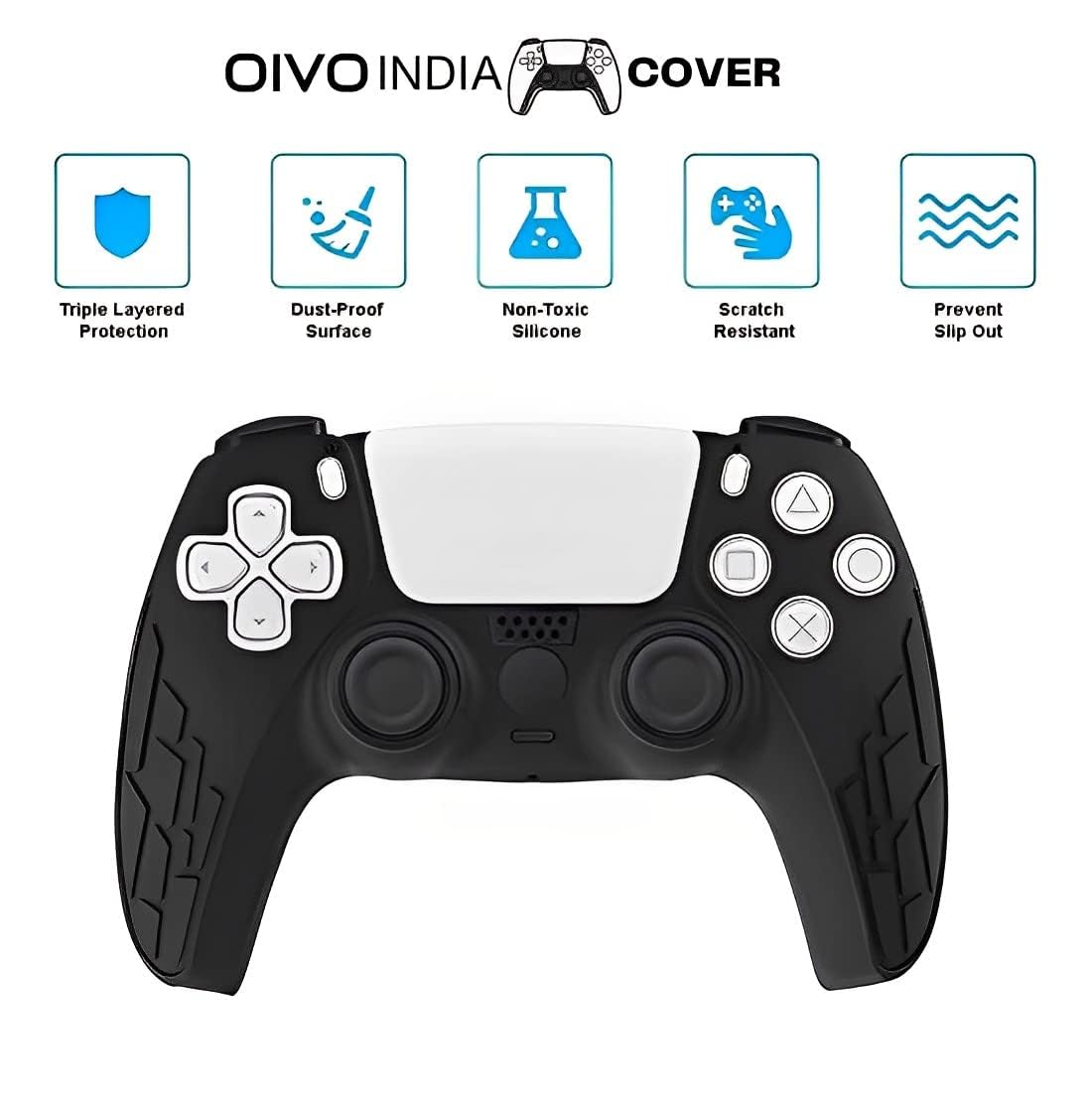 OIVO INDIA Black Controller EVA & Silicone Cover Case PS5 Controller Skin Anti Slip Protective Case Sleeve Compatible for Sony PS5 Controller (Combo of 2 - GC-09 Black + P5CC-06 ZigZagBK)