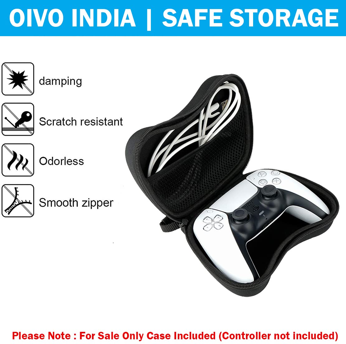 OIVO INDIA Black Controller EVA & Silicone Cover Case PS5 Controller Skin Anti Slip Protective Case Sleeve Compatible for Sony PS5 Controller (Combo of 2 - GC-09 Black + P5CC-06 ZigZagBK)