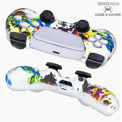 OIVO INDIA Black & White Controller Silicone Cover Case PS5 Controller Skin Anti Slip Protective Sleeve Compatible for Sony Playstation5 (Pack of 2- P5CC06 Zigzag BK+P5CC-08 Multicolor)