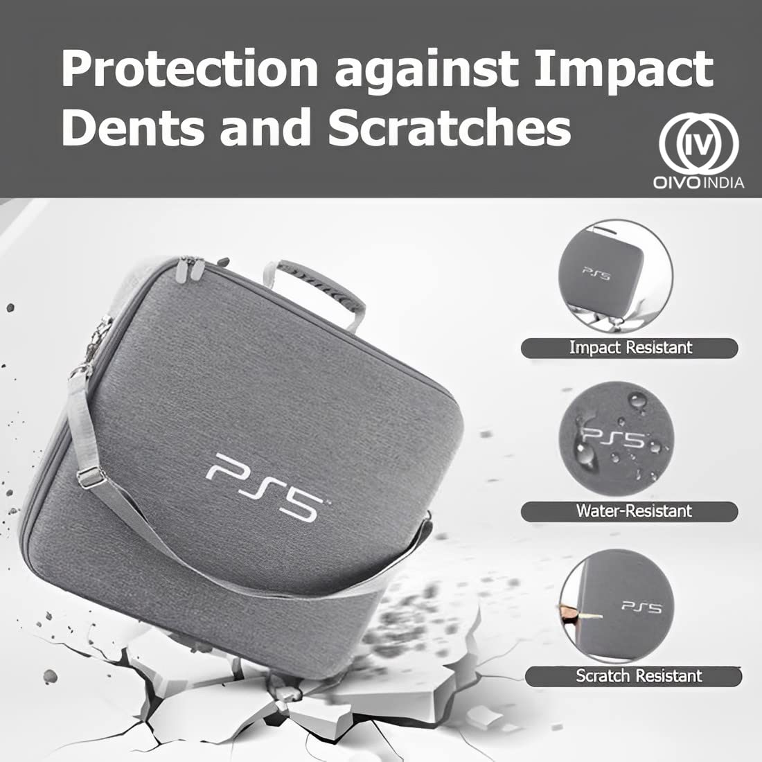OIVO INDIA Stylish Nylon Grey Hard Carrying Storage Case Compatible for PS5 (PlayStation 5 Bag) [Video Game]