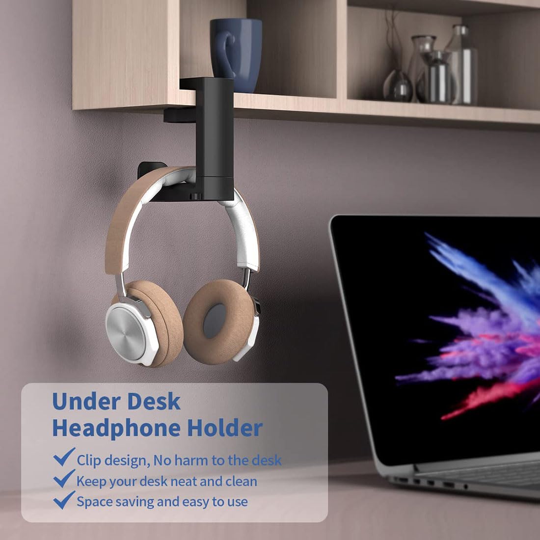 OIVO INDIA Headphone Stand, 360 Degree Rotation Headset Hanger Holder, Adjustable Gaming Headphone Hook Under Desk Mount Headset Clamp with Cable Organizer Clip (Black)