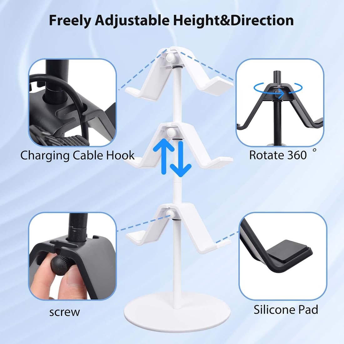 OIVO INDIA Controller Stand 3 Tier,Headphone Holder, Multi Adjustable Game Controller Headset Hanger for All Universal Gaming PC Accessories, Compatible for Xbox PS4 PS5 Nintendo Switch (White)