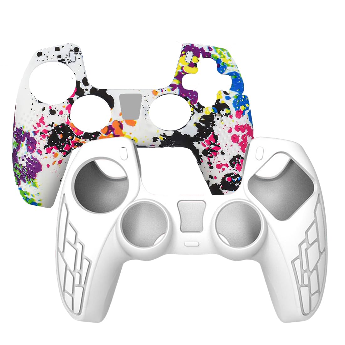 OIVO INDIA White & Multicolor Controller Silicone Cover PS5 Controller Skin Anti Slip Protective Case Sleeve Compatible for Sony PlayStation 5 Controller (Combo of 2) [Video Game]