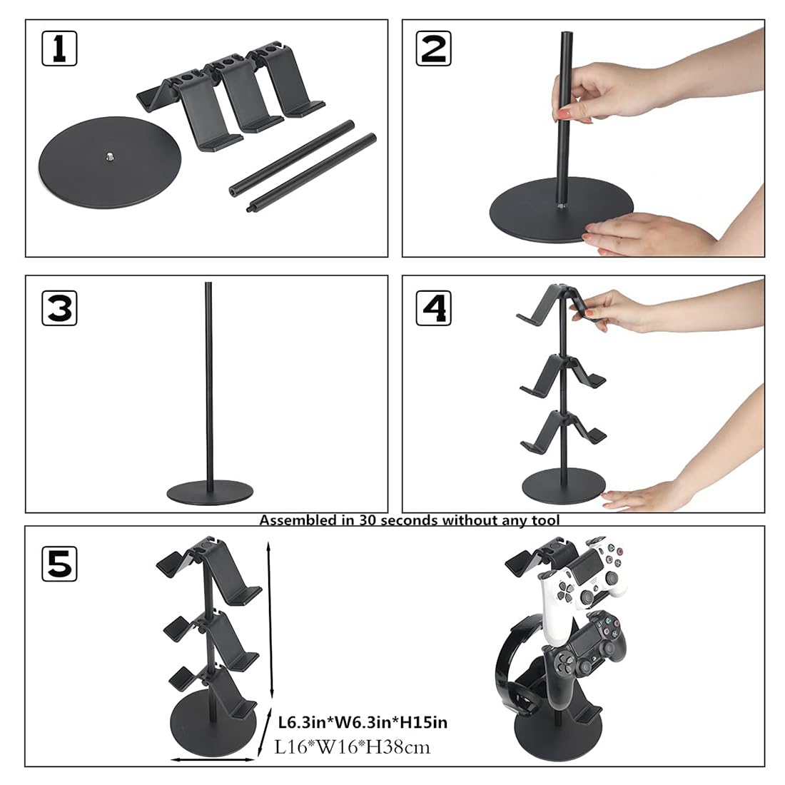 OIVO INDIA Controller Stand 3 Tier Black Headphone Holder, Multi Adjustable Game Controller Headset Hanger Compatible for All Universal Gaming PC Accessories, Xbox PS4 PS5 Nintendo Switch (Black)