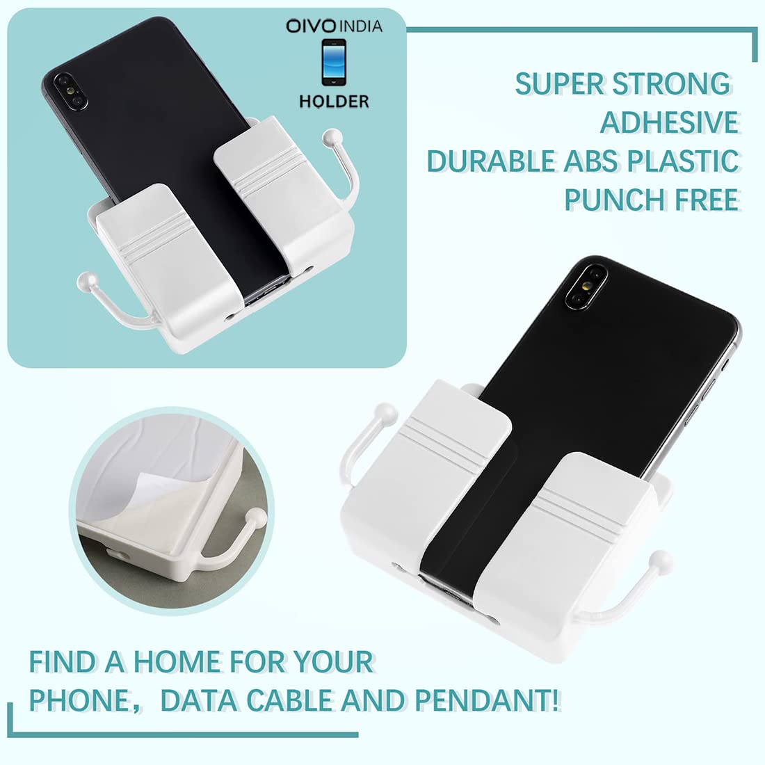 OIVO INDIA Self Adhesive White Wall Mount Mobile Holder