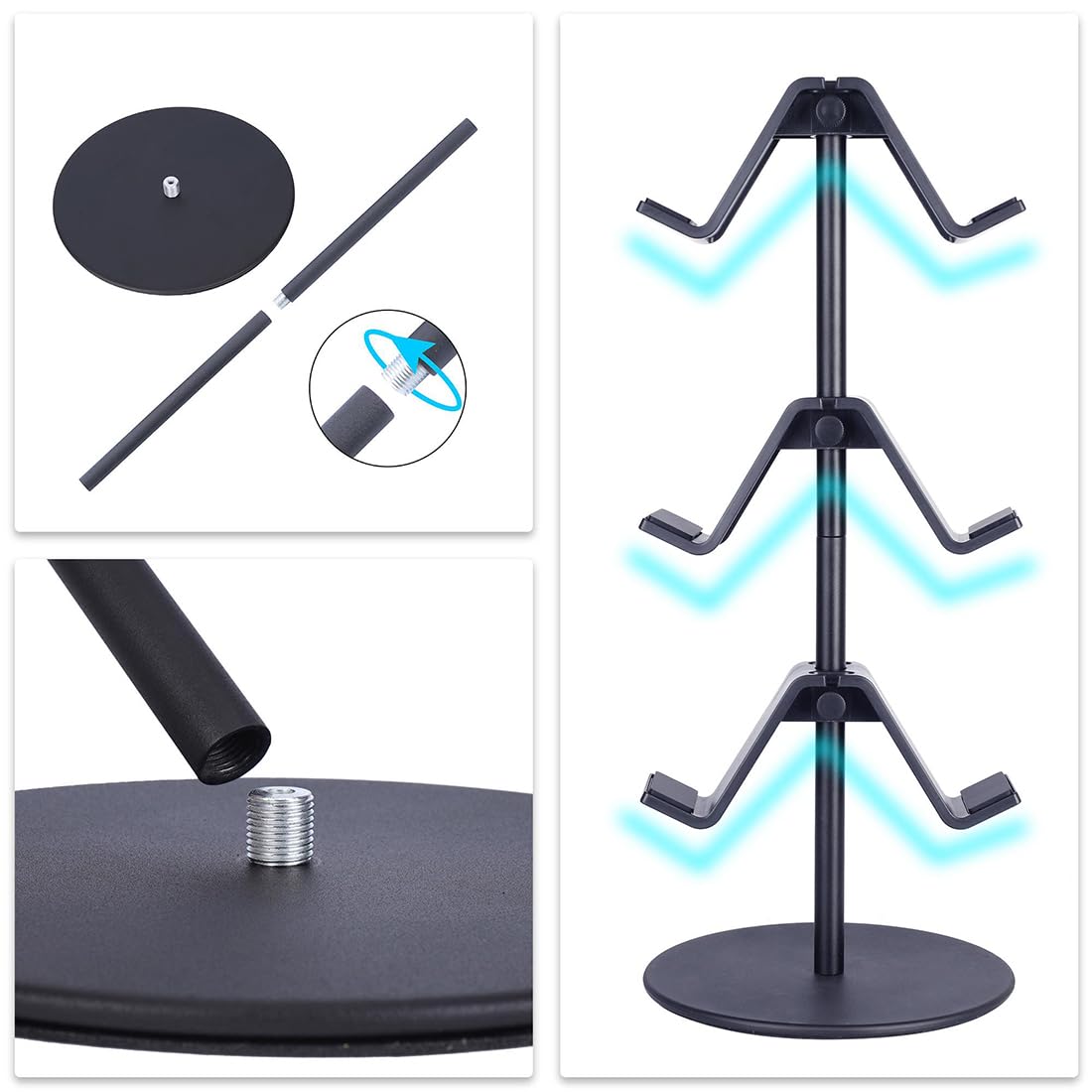 OIVO INDIA Controller Stand 3 Tier Black Headphone Holder, Multi Adjustable Game Controller Headset Hanger Compatible for All Universal Gaming PC Accessories, Xbox PS4 PS5 Nintendo Switch (Black)