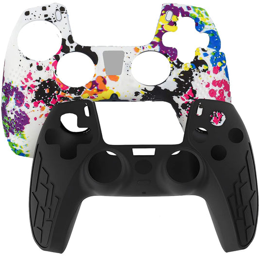 OIVO INDIA Black & White Controller Silicone Cover Case PS5 Controller Skin Anti Slip Protective Sleeve Compatible for Sony Playstation5 (Pack of 2- P5CC06 Zigzag BK+P5CC-08 Multicolor)