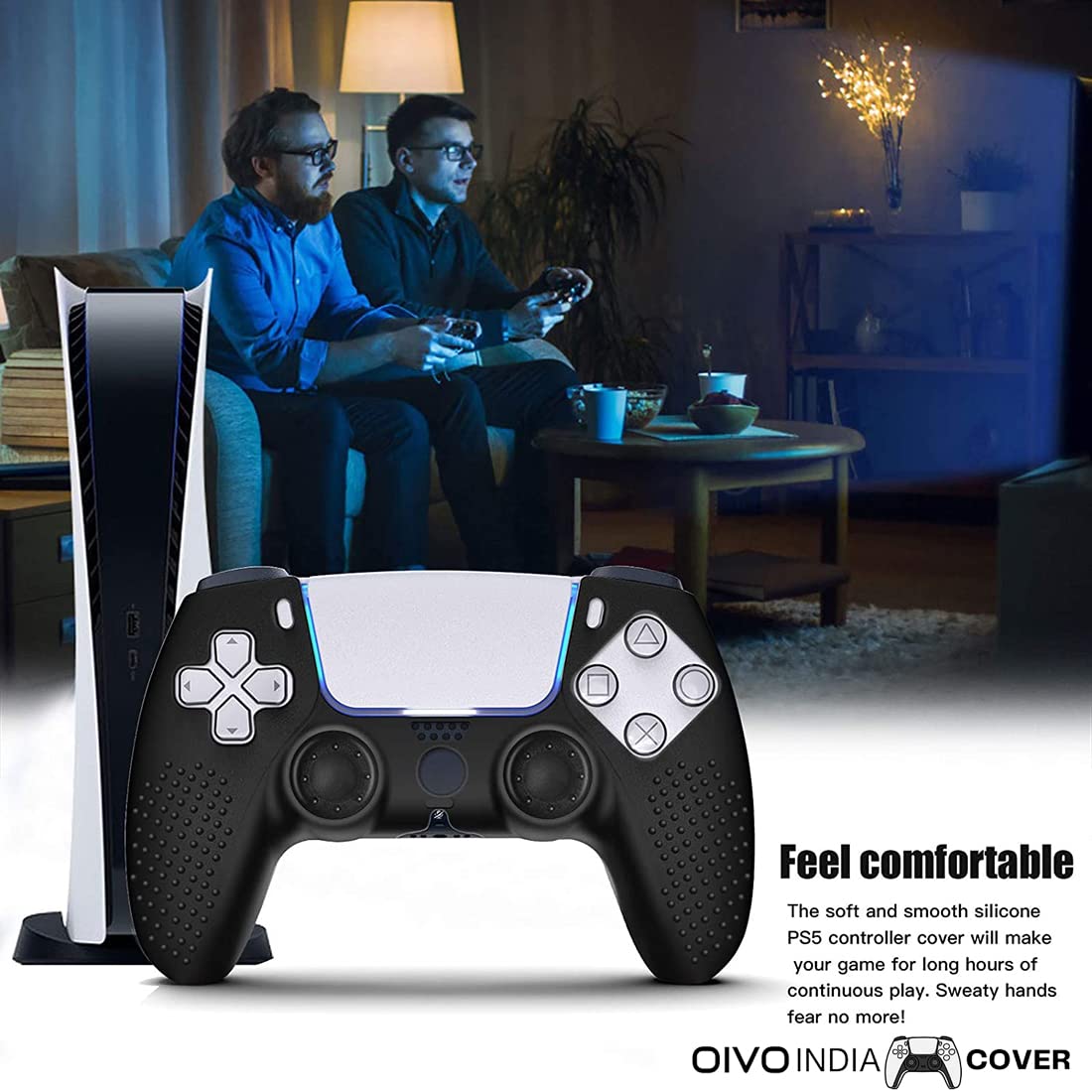 OIVO INDIA Black Controller EVA & Silicone Cover Case PS5 Controller Skin Anti Slip Protective Case Sleeve Compatible for Sony PS5 Controller (Combo of 2 - GC-09 Black + P5CC-06 ZigZagBK)