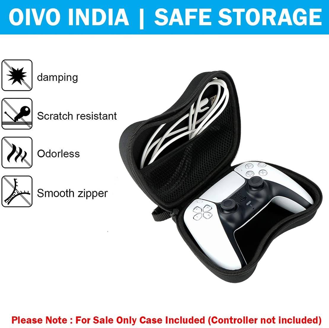 OIVO INDIA Black Controller EVA & Silicone Cover Case PS5 Controller Skin Anti Slip Protective Case Sleeve Compatible for Sony PS5 Controller (Combo of 2 - GC-09 Black + P5CC-06 ZigZagBK)