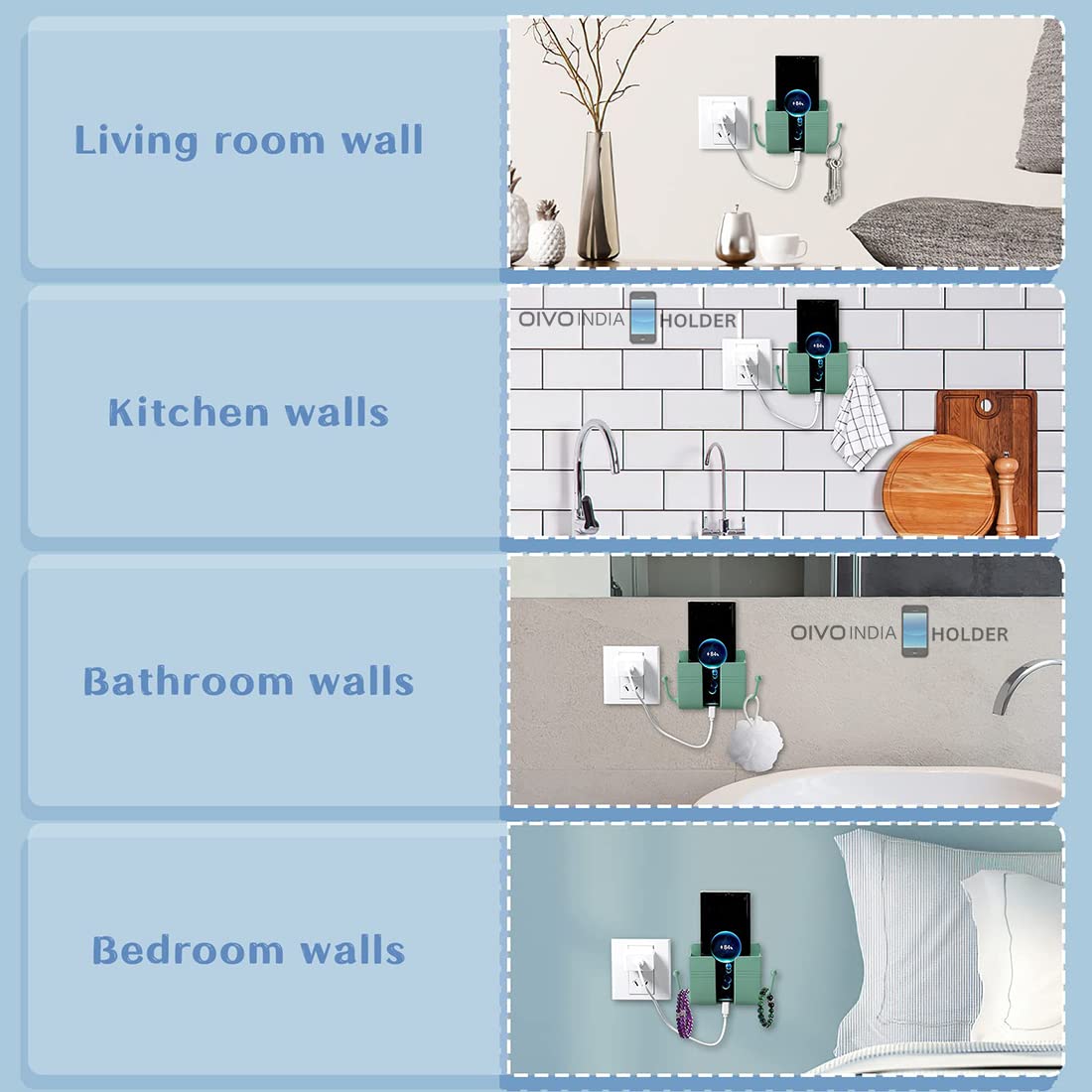 OIVO INDIA Self Adhesive Green Wall Mount Mobile Holder (Pack of 6)