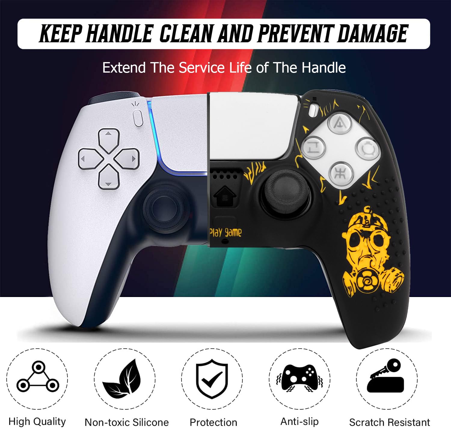 OIVO INDIA Black Skull and Multicolor Controller Silicone Cover Case PS5 Controller Skin Anti Slip Protective Case Sleeve Compatible for Sony PlayStation 5 Remote (Combo of 2)