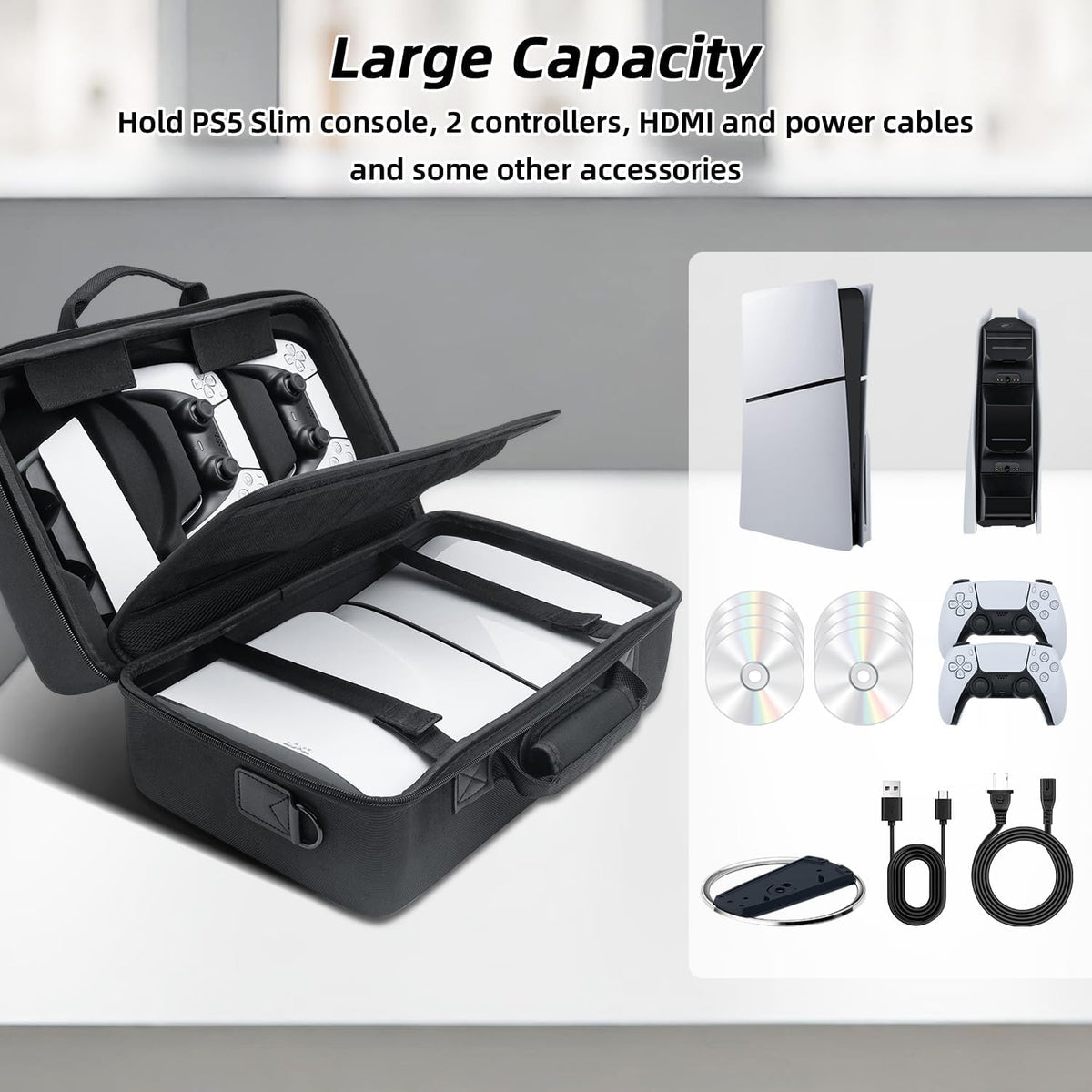 OIVO INDIA Carrying Case for PS5 Slim Console, Hard Shell Protective Case Travel Bag Compatible for PlayStation 5 Slim Console Disc/Digital Edition - Black