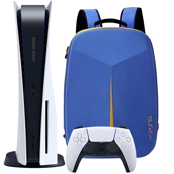 OIVO INDIA Blue Hard Shell Water-Resistant Backpack Carry-Bag Compatible for PlayStation 5 Disc/Digital Version (PS5 Bag)