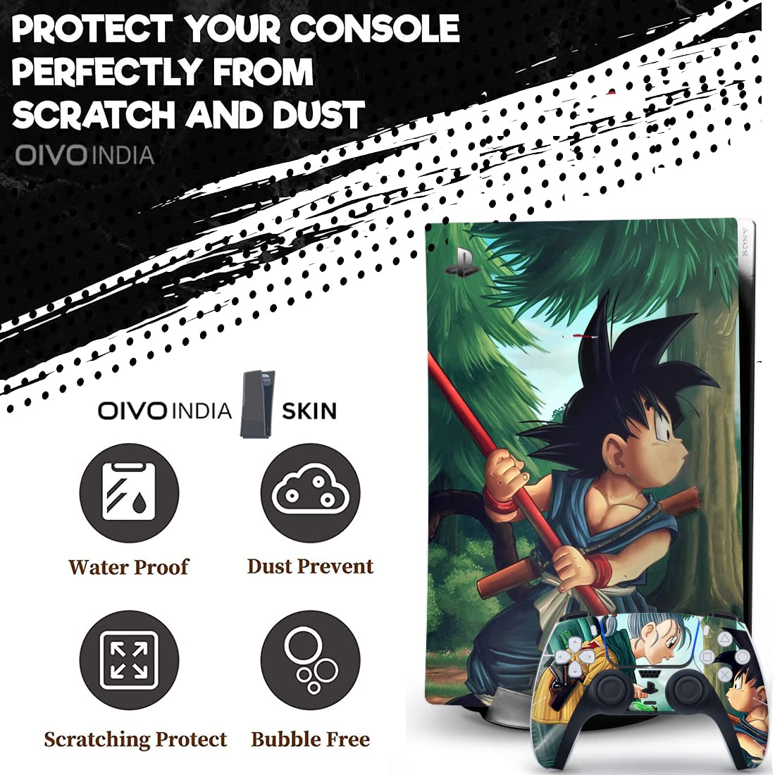 OIVO INDIA Ps5 Skin Protector for Playstation5 Console Wrap Sticker Skin with 2 Wireless Controller Decal Sticker (Multicolor,Goku) [video game] [video game]