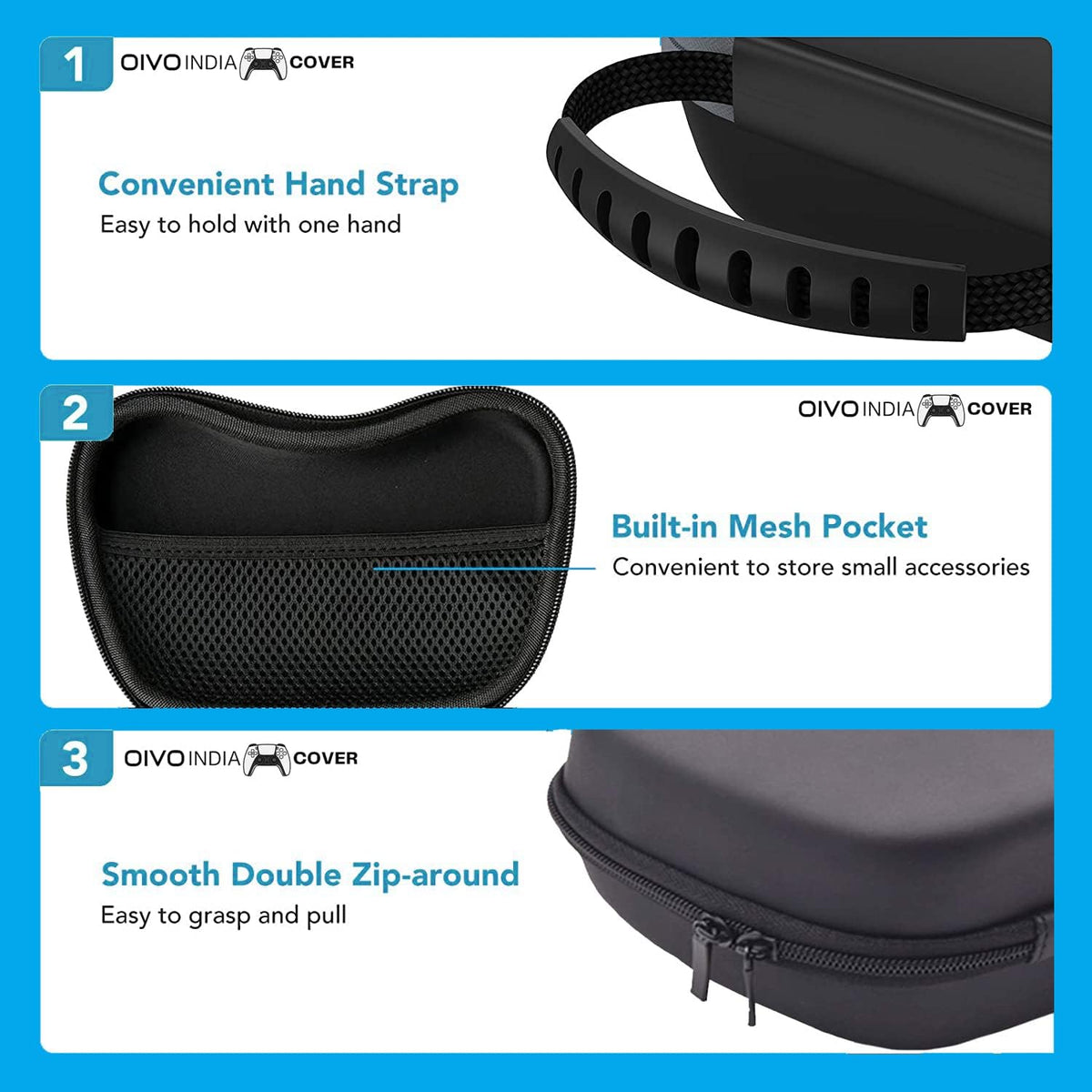 OIVO INDIA Black Controller EVA & Silicone Cover Case PS5 Controller Skin Anti Slip Protective Case Sleeve Compatible for Sony PS5 Controller (Combo of 2 - GC-09 Black + P5CC-06 ZigZagBK)