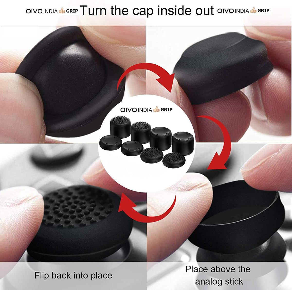 OIVO INDIA 8Pcs Black Silicone FPS Thumb Grip Set (Compatible with PS5,PS4,Nintendo Switch Pro)