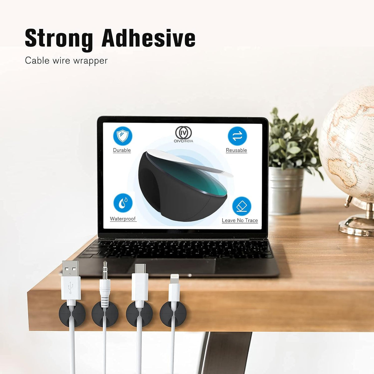 OIVO INDIA Adhesive Desk Cable Organizer (Pack of 10, For Small Cables)